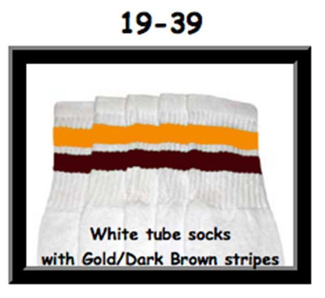 19" SKATERSOCKS white style 19-039 gold/dark brown stripes