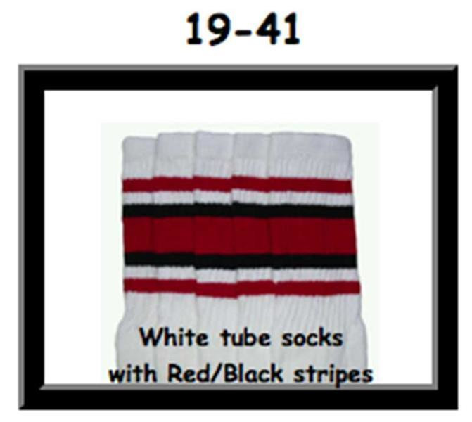 19" SKATERSOCKS white style 19-041 black/red stripes