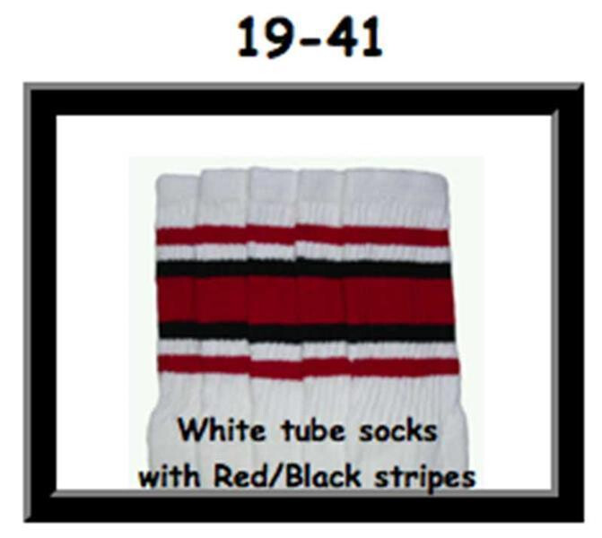 SKATERSOCKS 19" white style 19-041 black/red stripes