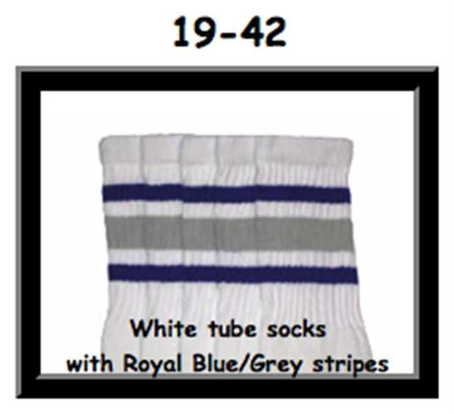 SKATERSOCKS 19" white style 19-042 grey/royal blue stripes