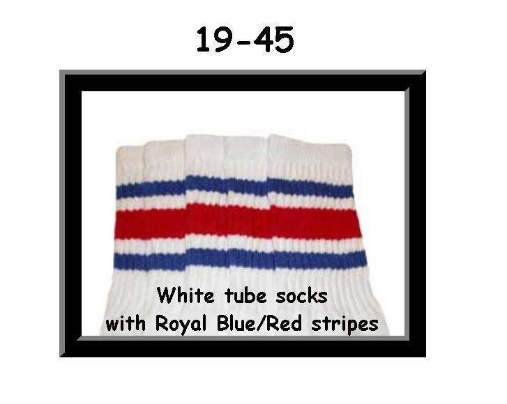 19" SKATERSOCKS white style 19-045 red/royal blue stripes