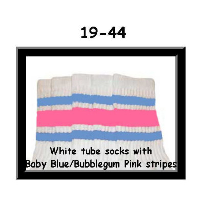 19 SKATERSOCKS white style 19-044 baby blue/bubblegum pink stripes