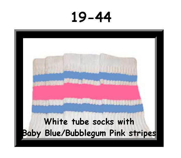SKATERSOCKS 19" white style 19-044 baby blue/bubblegum pink stripes