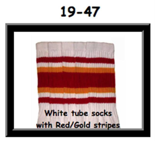 19" SKATERSOCKS white style 19-047 red/gold stripdes