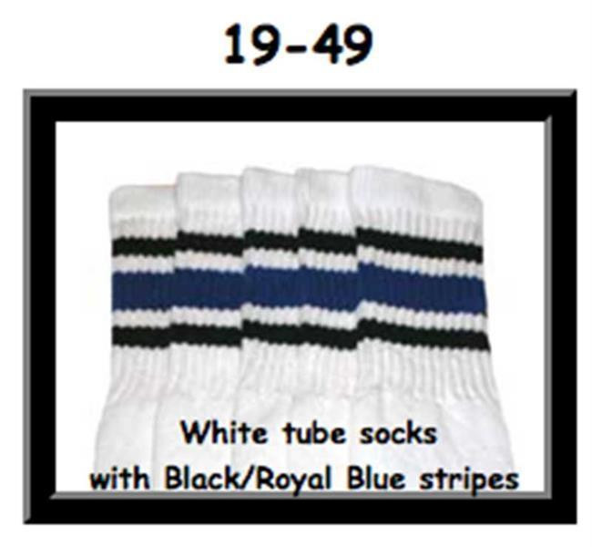 19" SKATERSOCKS white style 19-049 royal blue/black stripes