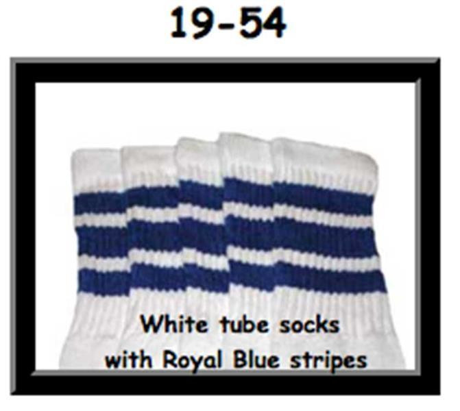 19" SKATERSOCKS white style 19-054 royal blue stripes