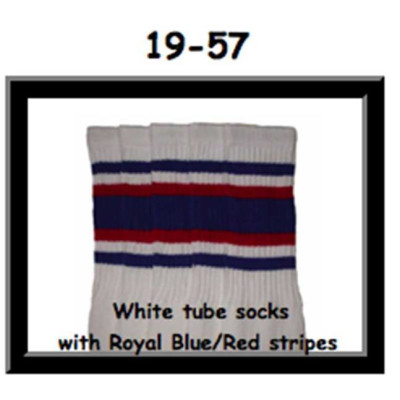 19" SKATERSOCKS white style 19-057 royal blue/red stripes