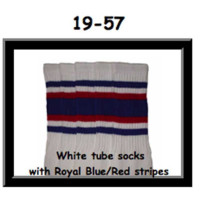 19 SKATERSOCKS white style 19-057 royal blue/red stripes