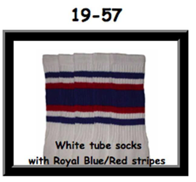 SKATERSOCKS 19" white style 19-057 royal blue/red stripes