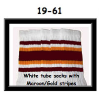 19" SKATERSOCKS white style 19-061 maroon/gold stripes