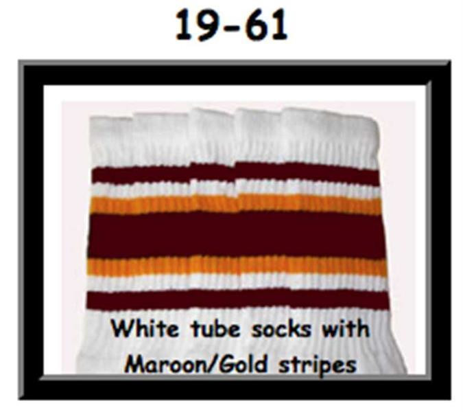 19" SKATERSOCKS white style 19-061 maroon/gold stripes