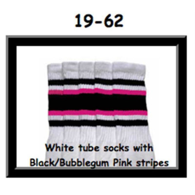 19 SKATERSOCKS white style 19-062 black/bubblegum pink stripes