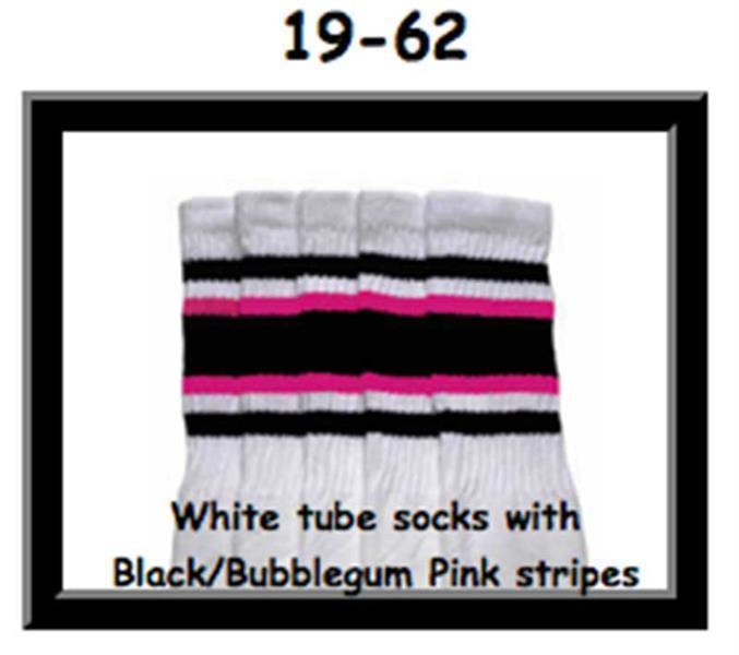 19" SKATERSOCKS white style 19-062 black/bubblegum pink stripes