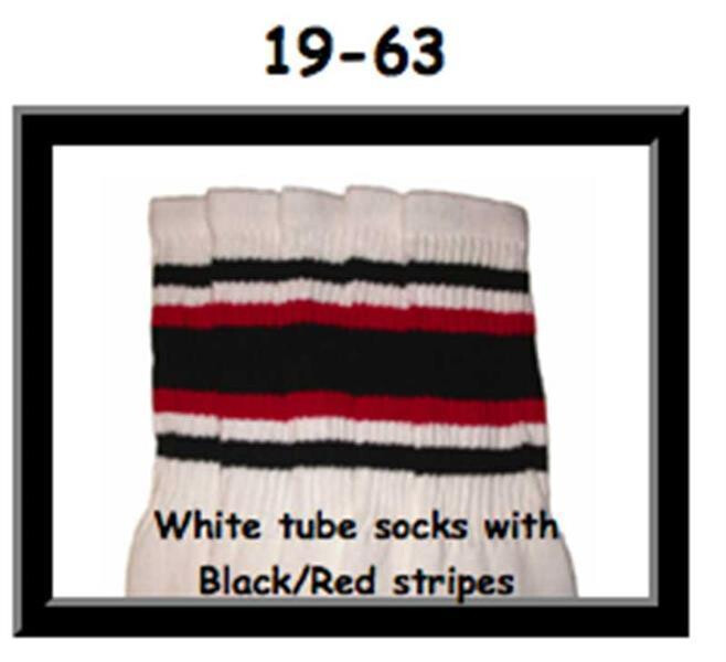 SKATERSOCKS 19" white style 19-063 black/red striped