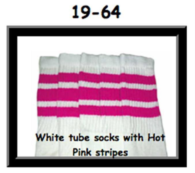 19" SKATERSOCKS white style 19-064 hot pink stripes