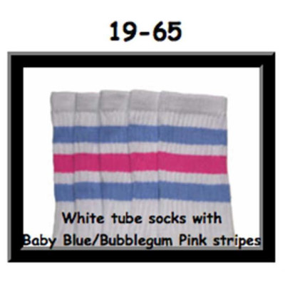 19" SKATERSOCKS white style 19-065 baby blue/bubblegum pink stripes