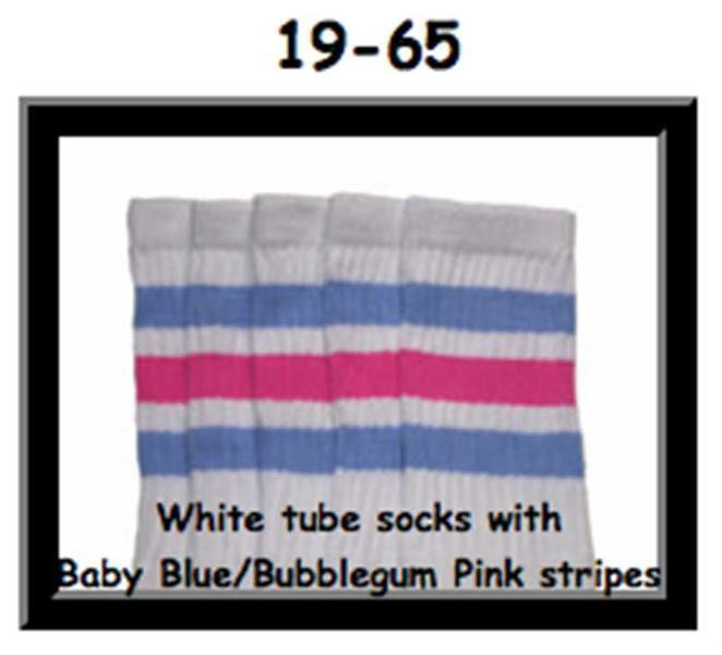 19" SKATERSOCKS white style 19-065 baby blue/bubblegum pink stripes