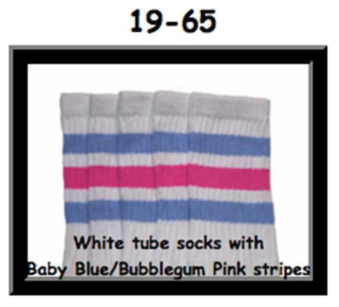 SKATERSOCKS 19" white style 19-065 baby blue/bubblegum pink stripes