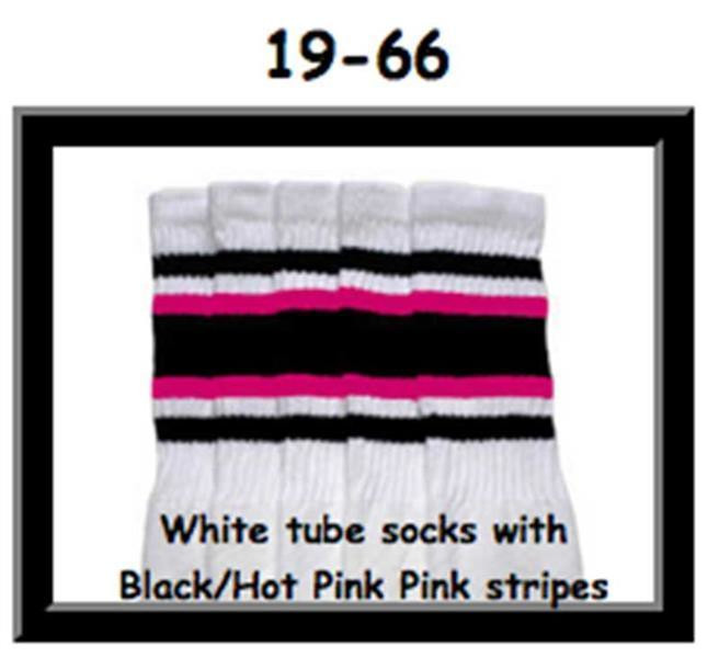 19" SKATERSOCKS white style 19-066 black/hot pink stripes