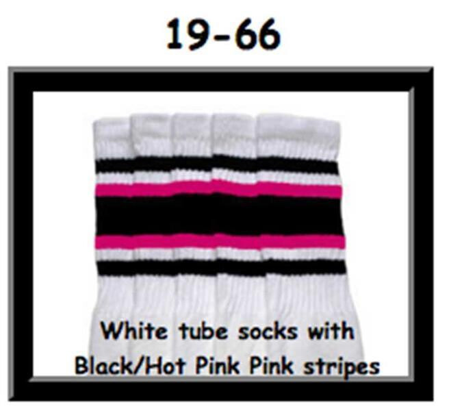 SKATERSOCKS 19" white style 19-066 black/hot pink stripes