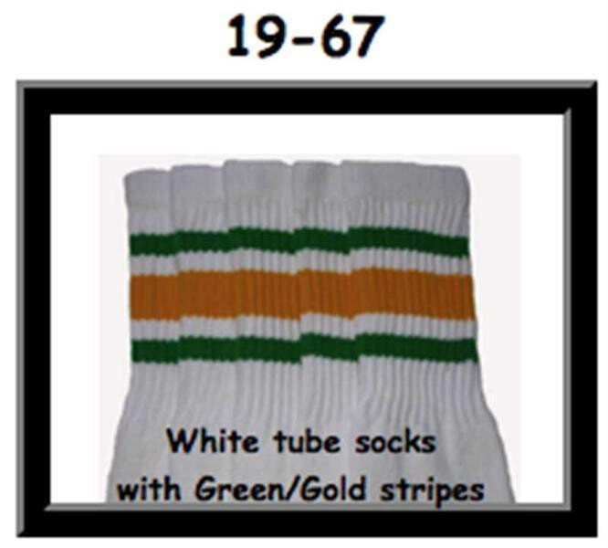 SKATERSOCKS 19" white style 19-067 green/gold stripes