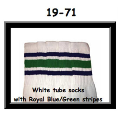 19 SKATERSOCKS white style 19-071 white socks royal blue/green stripes