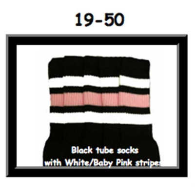 19 SKATERSOCKS black style 19-050 white/baby pink stripes
