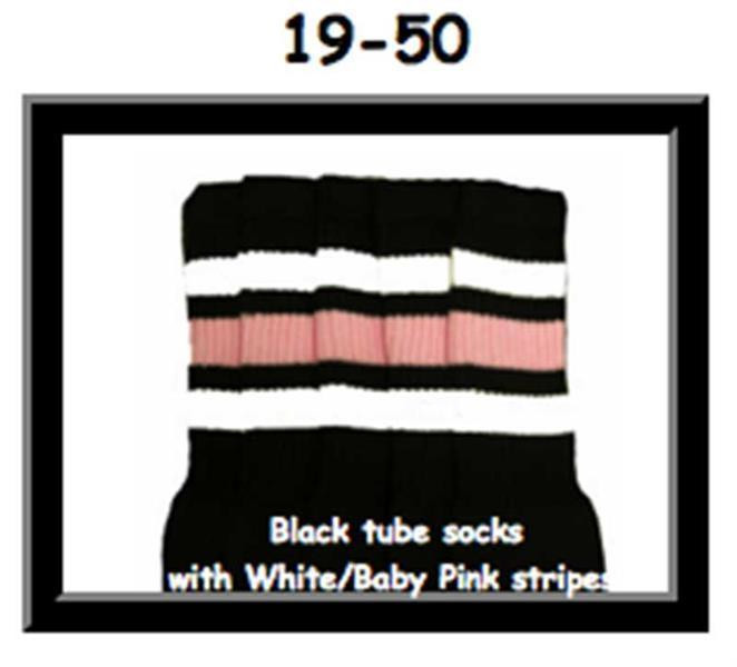 19" SKATERSOCKS black style 19-050 white/baby pink stripes
