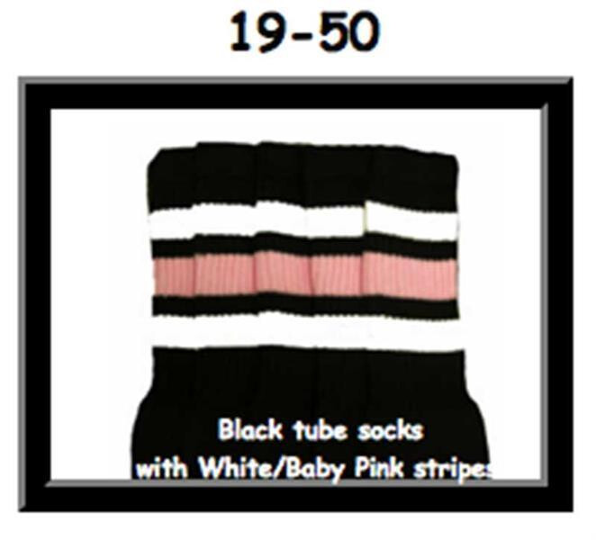 SKATERSOCKS 19" black style 19-050 white/baby pink stripes