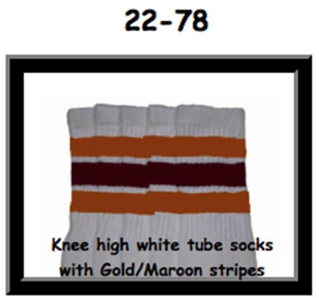 22" SKATERSOCKS white style 22-078 gold/maroon stripes