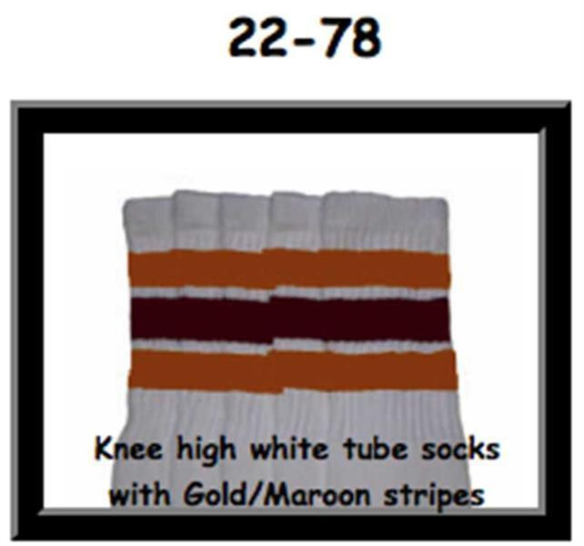 SKATERSOCKS 22" white style 22-078 gold/maroon stripes