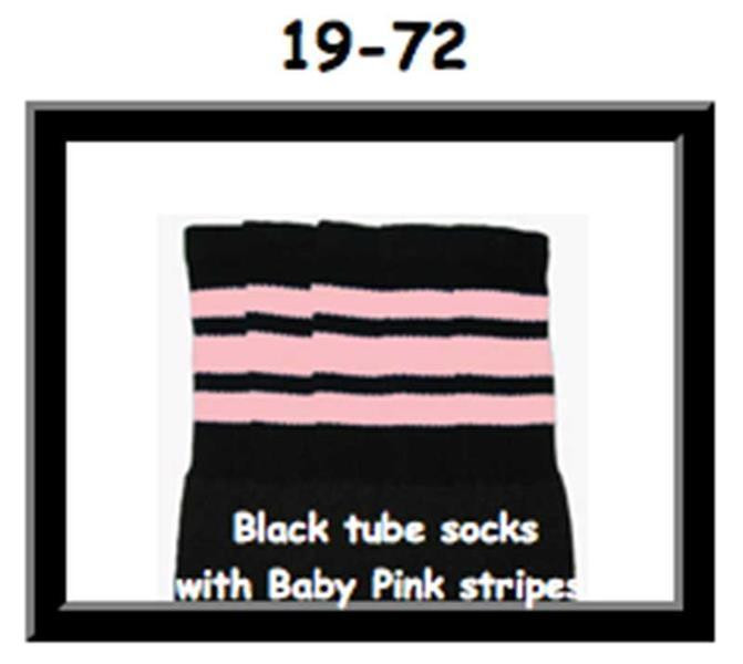 19" SKATERSOCKS black style 19-072 baby pink stripes