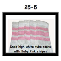 25" SKATERSOCKS white style 25-005 baby pink stripes