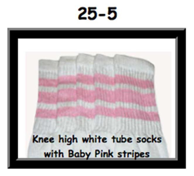 25" SKATERSOCKS white style 25-005 baby pink stripes
