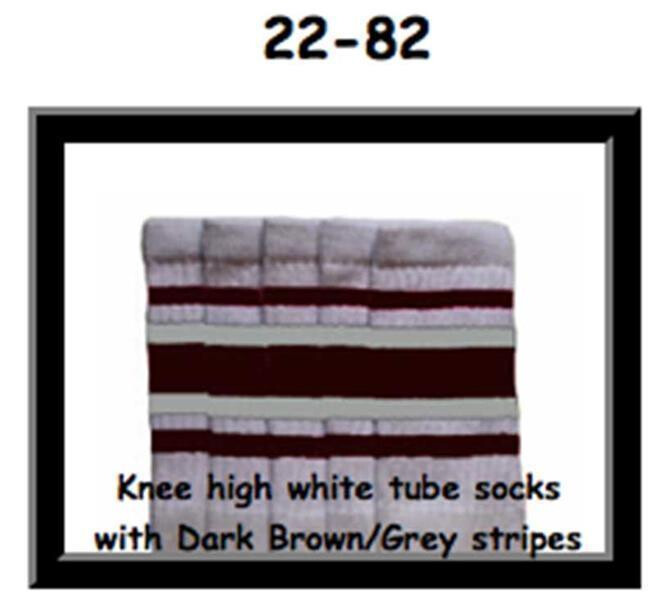 SKATERSOCKS 22" white style 22-082 dark brown/grey stripes