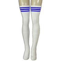 35" SKATERSOCKS white style 35-14 royal blue stripes