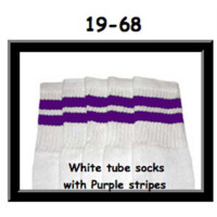 SKATERSOCKS 19" white style 19-068 with purple stripes
