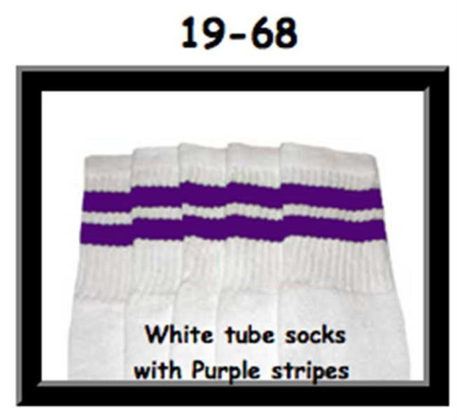 19" SKATERSOCKS white style 19-068 with purple stripes