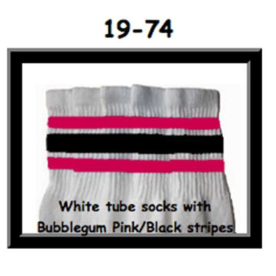 19 SKATERSOCKS white style 19-074 with bubblegum pink/black stripes