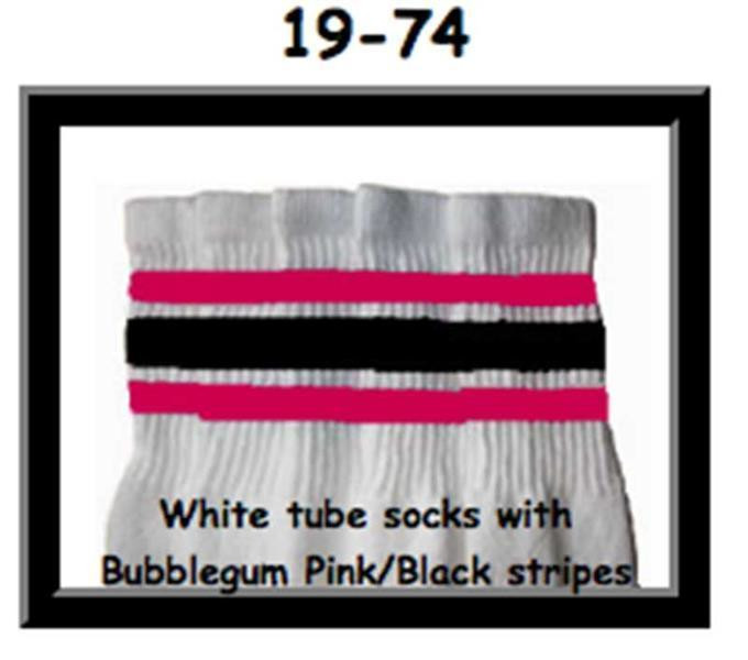 19" SKATERSOCKS white style 19-074 with bubblegum pink/black stripes