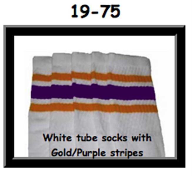 SKATERSOCKS 19" white style 19-075 with gold/purple stripes