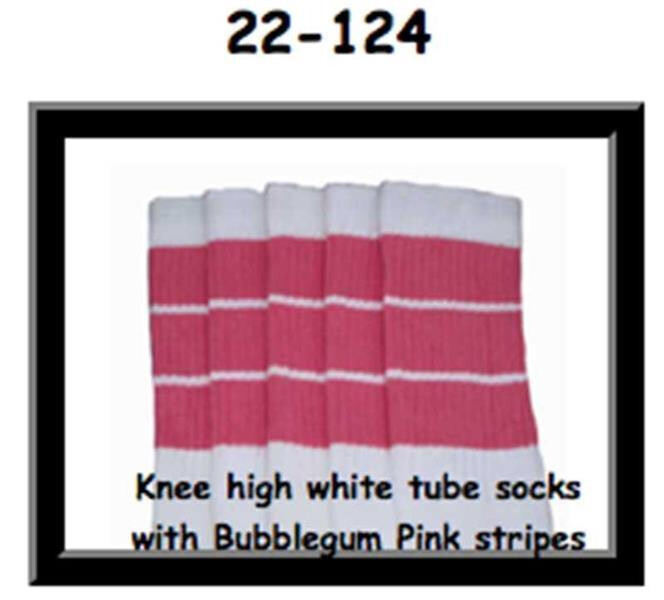 SKATERSOCKS 22" white style 22-124 bubblegum pink stripes