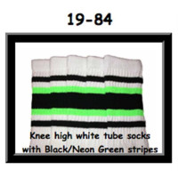 19 SKATERSOCKS white style 19-084 black/ neon green stripes 