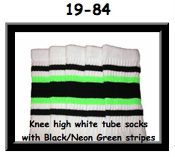 19" SKATERSOCKS white style 19-084 black/ neon green stripes 
