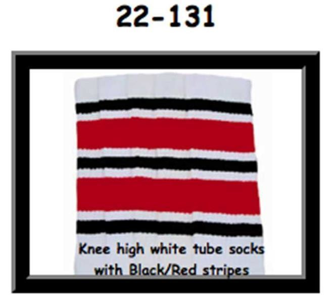 22" SKATERSOCKS white style 22-131 black/red 