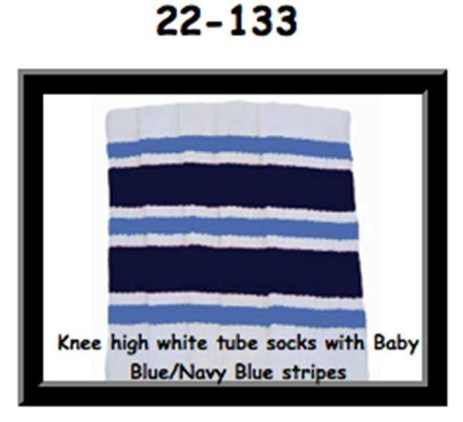 22" SKATERSOCKS white style 22-133 baby blue/navy blue