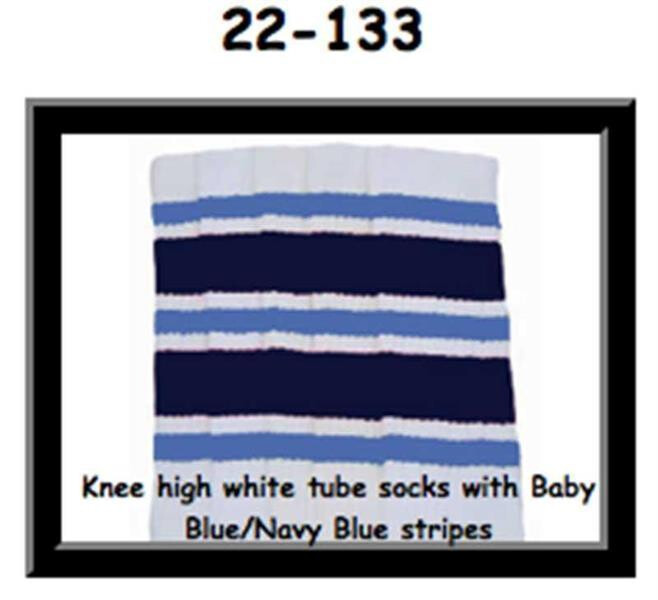 SKATERSOCKS 22" white style 22-133 baby blue/navy blue