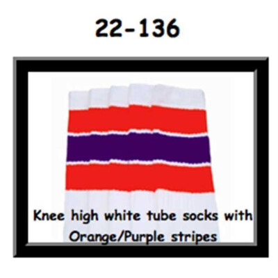 SKATERSOCKS 22" white style 22-136 orange/purple