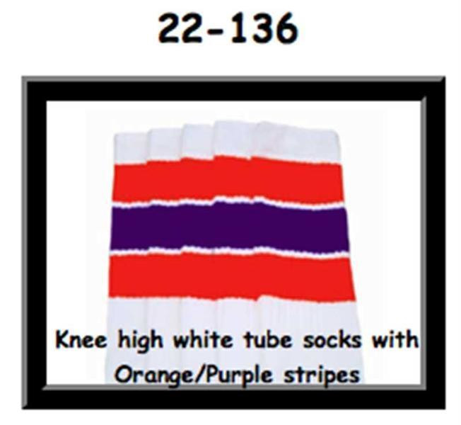 22" SKATERSOCKS white style 22-136 orange/purple