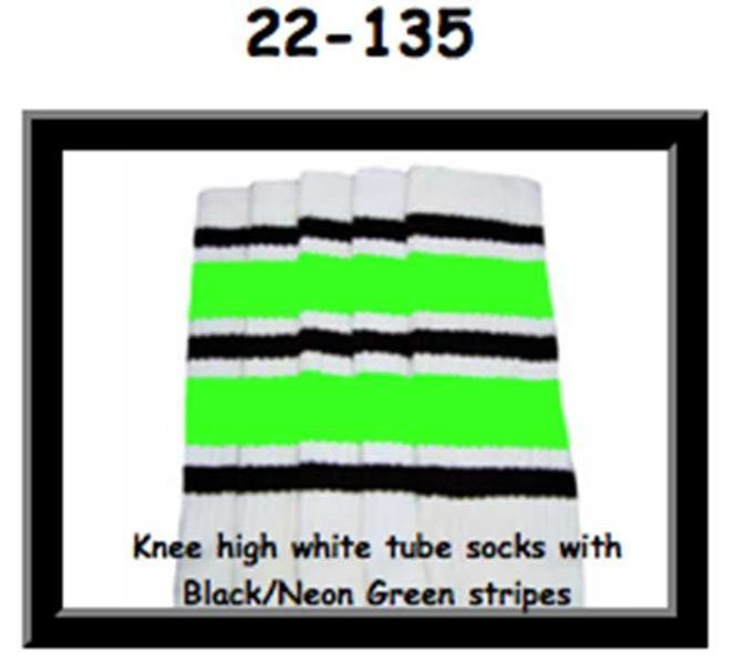 22" SKATERSOCKS white style 22-135 black/neon green